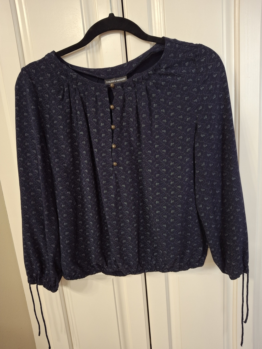 Chelsea & Theodore Navy Floral Button Front Blouse